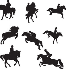 horse riding man silhouette set