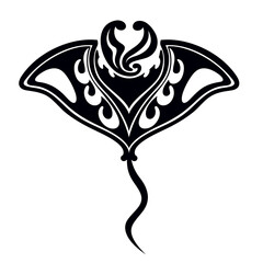 Manta ray in Maori style. Tattoo sketch tribal ethno style. Tattoo for divers. - obrazy, fototapety, plakaty