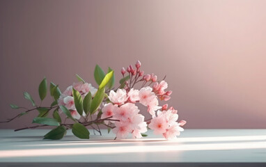 Sakura blossoms pink in spring pastel peach light background cherry flowers generative ai
