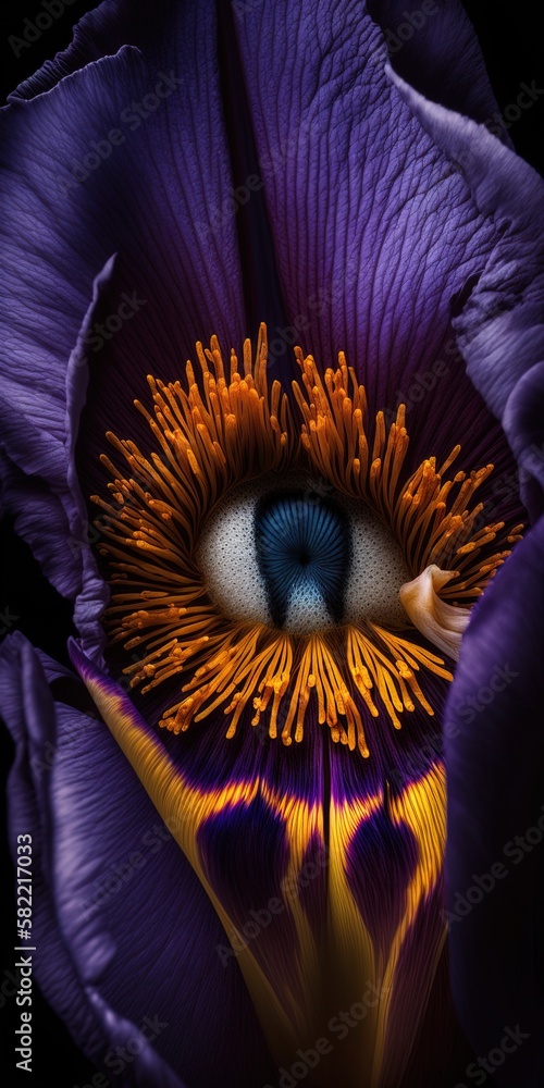 Poster conceptual iris flower macro photography generative ai
