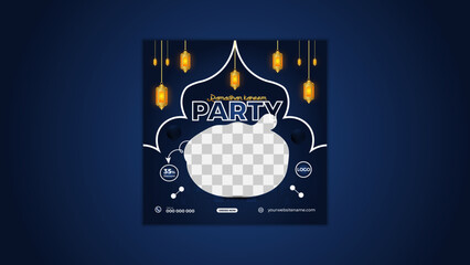 Ramadan kareem Social Media Post Design. Iftar Party Food healthy Poster Ads Tempalte 