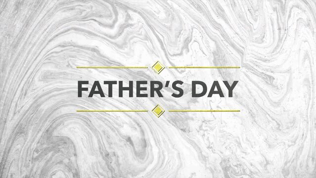 Fathers Day text with gold lines on marble texture, motion abstract holidays, family and promo style background
