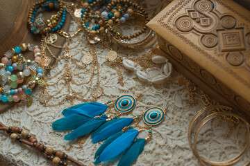 Boho bracelets, rings and other accessorize. Women's Bohemian fashionable details