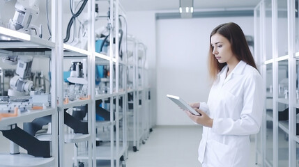 Engineer in a modern factory. Industry 4.0 machine maintenance. generative AI