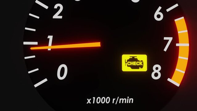 Flashing check engine error icon on dashboard animation. High quality 4k 3d rendered video