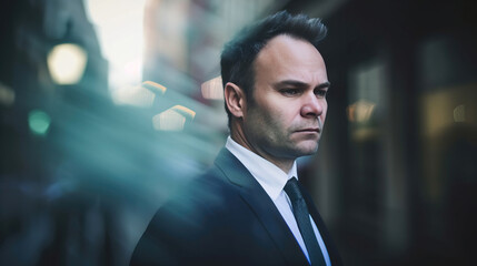 Fototapeta premium Man in a business suit with vertigo. generative AI
