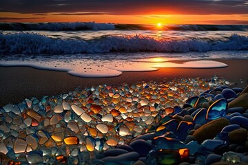 Fototapeta premium sunset on the beach with marbel Generative AI