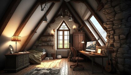 Obraz na płótnie Canvas attic room idea with antique and stone effect