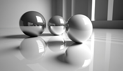 Reflective Glass Spheres: AI-Generated 3D Renders Illuminated with Brilliant Light
