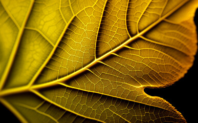 Close up of yellow leaf texture background, Generative AI

