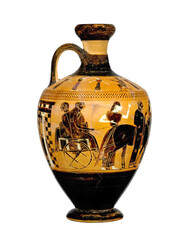 Terracotta oil flask lekythos from ancient Greece isolated