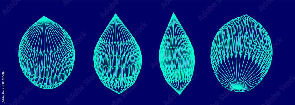 Poster distorted shapes made of mesh. set of abstract vector 3d elements for cover or poster design.