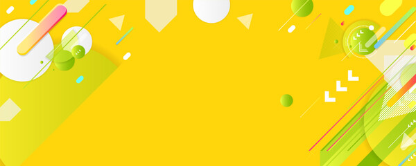 Banner summer ecology background. Yellow pink poster with lines and dots vector futuristic minimal geometric. Green and yellow lines and points