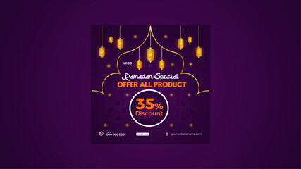 ramadan sale discount template banner. Gradient Dark pick color Background Poster Design. 