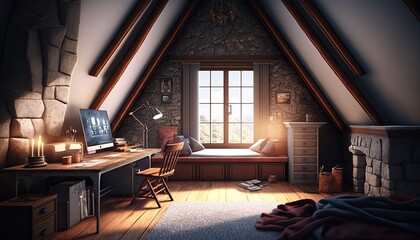 attic room idea with antique and stone effect