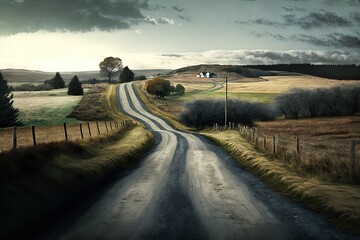 Endless Horizon: An Empty Road on the Fields
