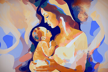Obraz na płótnie Canvas mãe com filho, arte colorida dia das mães