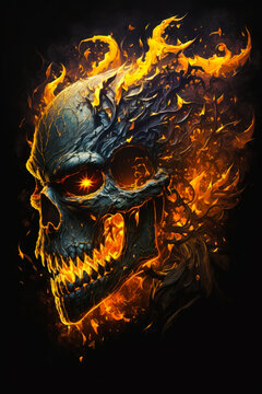 An image of skull with flames on it. Generative AI.