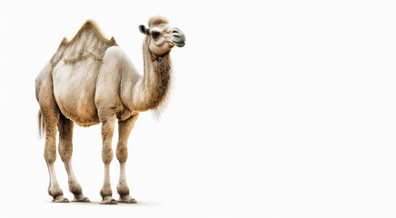 Camel standing on its hind legs against white background. Generative AI.