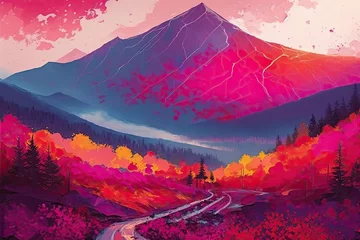 Keuken foto achterwand Roze watercolor painting landscape Generative AI