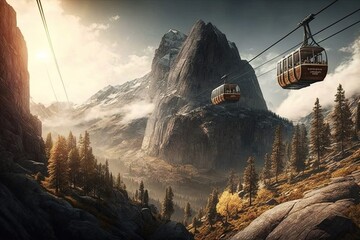 High Above: Cableway Adventure on the Mountains, generative AI