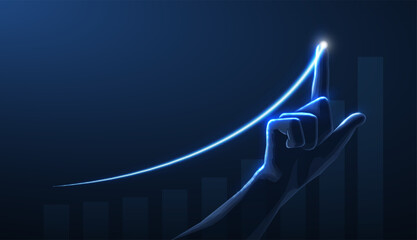 Plakat Growth. Rising success graph chart with a neon line. Upward trend, economy progress, company revenue concept.