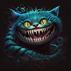 Cheshire Cat Grinning: Magic & Fantasy of Wonderland Pet Icon: Generative AI - obrazy, fototapety, plakaty