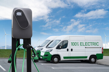 Electric delivery vans with electric vehicles charging station.