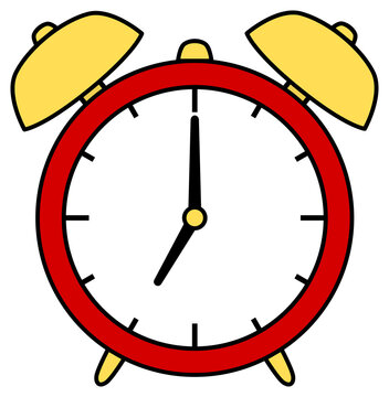 Red alarm clock icon. Cartoon.