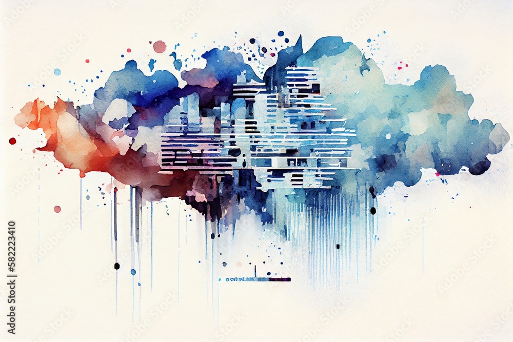 Poster watercolor illustration of a abstract technology digital datad big data background. generative ai