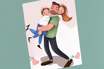cartão feliz dia dos pais, pai com filha
