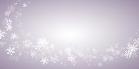 Festive flying snowflakes backdrop. Wintertime dust ice granules. Snowfall weather white gray wallpaper. Bokeh snowflakes new year texture. Snow hurricane landscape.