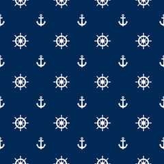 Fototapeta na wymiar Yacht boat anchor and steering wheel, vessel helm vector seamless pattern marine graphic design.