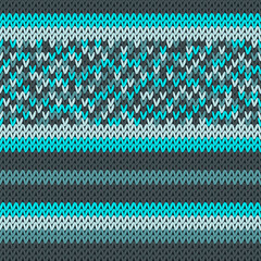 Craft knitted fabric striped ornament. Winter sweater striped jersey textile.