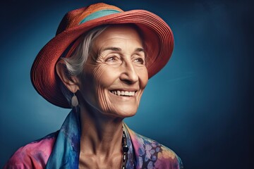 Portrait of a Older Woman in Colorful Summer Clothes and a Hat (Generative AI)