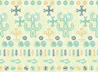 Pagan woman cucuteni-trypillia symbol seamless pattern. Cute moldovan traditional