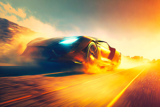 Ultra-modern car cruises down high-speed highway, leaving others in the dust © Nilima