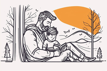 ilustração de pai e filho lendo livro juntos , feliz dia dos pais 