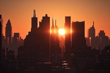 city skyline in the sunset