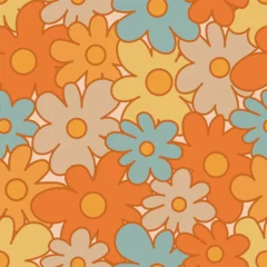 Foto op Canvas 70s Retro Seamless Pattern With Stylized Flowers. 60s and 70s Retro style and Aesthetic. Colorful retro design. Seamless Flowers vintage background, vector illustration © Daryna Martyniuk