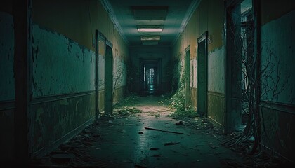 Obraz premium Desolate Solitude: Exploring the Haunted Analogue Style of an Abandoned Soviet Psychiatric Asylum: Generative AI