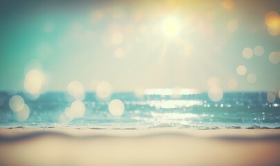 Fototapeta na wymiar a blurry photo of a beach with the ocean in the background. generative ai