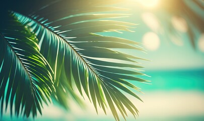 Obraz na płótnie Canvas a close up of a palm leaf on a sunny day. generative ai