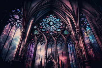 Stained glass window in church Generative AI