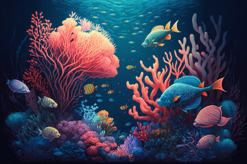 Naklejka na ściany i meble Coral reef in aquarium Generative AI