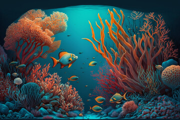 Coral reef in aquarium Generative AI