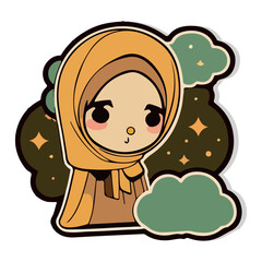 Cute hijabi girl cartoon style vector illustration