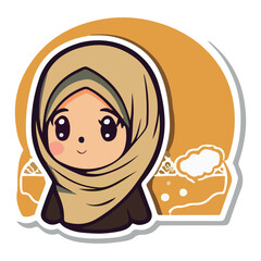 Cute hijabi girl cartoon style vector illustration