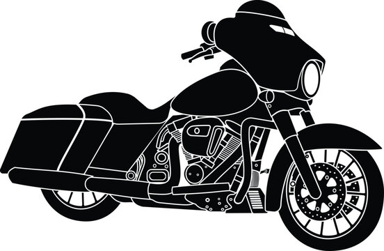 CLASSIC AMERICAN TOURING MOTORCYCLE SILHOUETTE &ndash; BAGGER STYLE CRUISER  (EPS VECTOR ARTWORK)