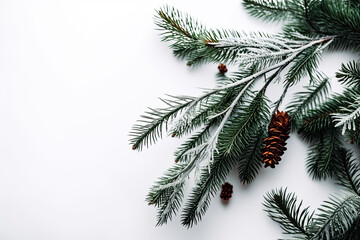 Obraz premium Christmas tree branches decorated on white background. - Holiday season, festive celebration, winter.